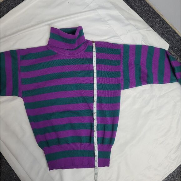 VINTAGE 90s sweater Obermeyer purple striped turtleneck wool blend XS - Picture 7 of 8